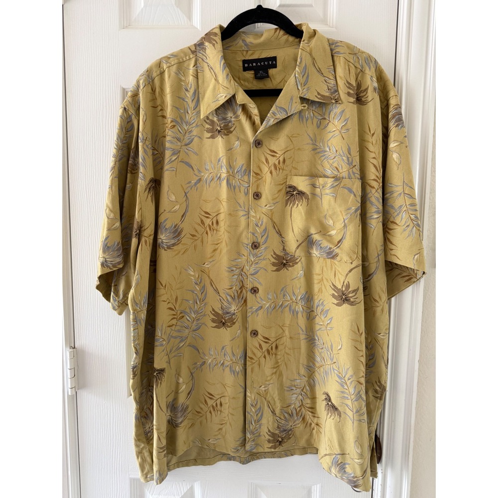 Baracuta Mens XL 100% Silk Hawaiian Shirt Tropical Aloha Camp Resort Flora - Picture 2 of 6